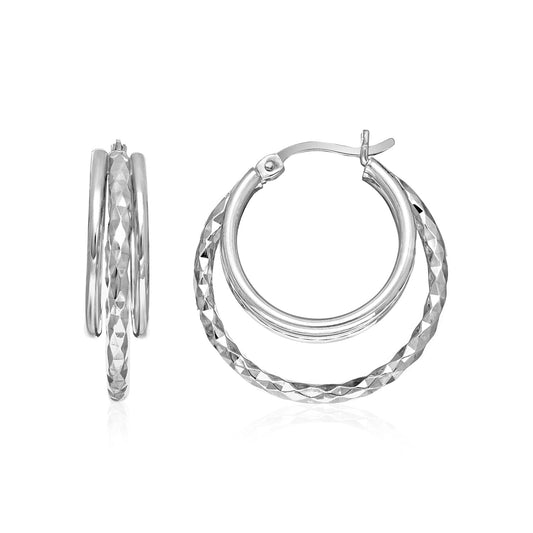 Two-Part Graduated Polished and Textured Hoop Earrings in Sterling Silver 