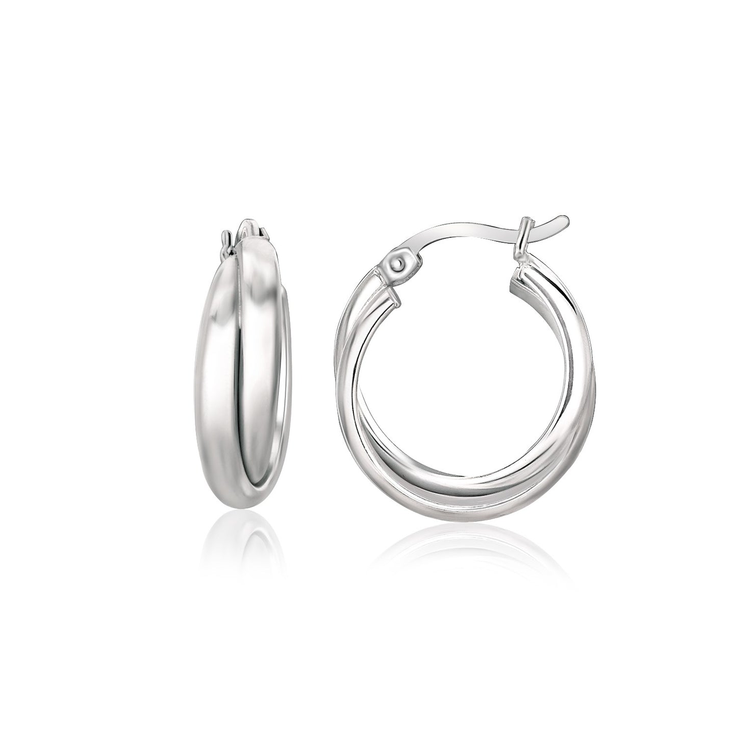 Sterling Silver Dual Round Entwined Hoop Earrings 