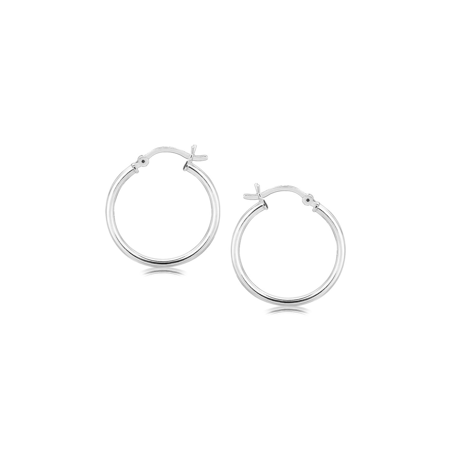 Sterling Silver Polished Thin Hoop Earrings with Rhodium Plating (20mm) 