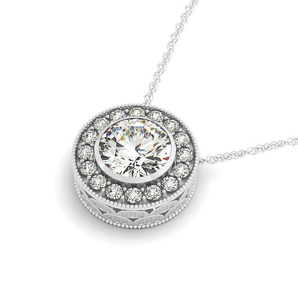 Diamond Halo with Center Bezel in 14k White Gold (5/8 cttw) 