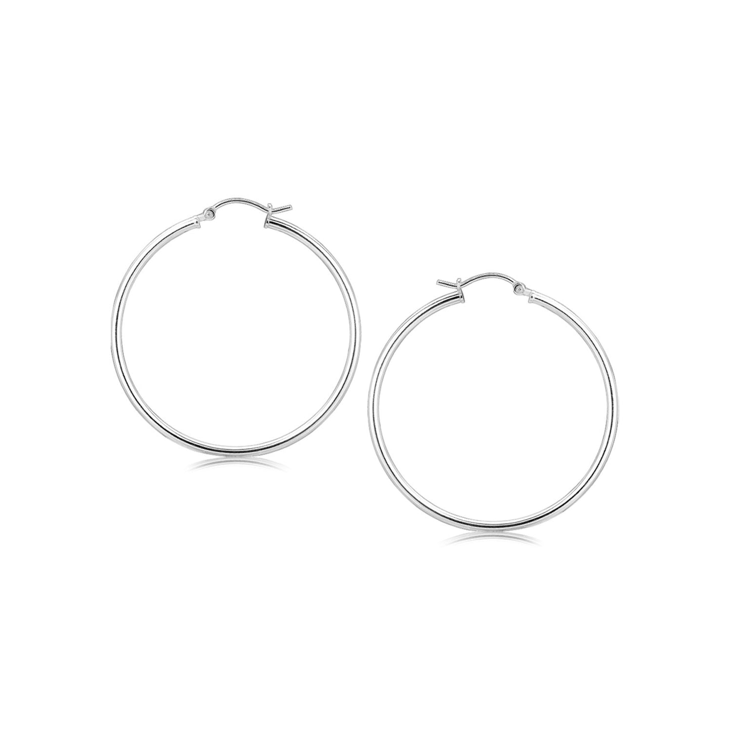 Sterling Silver Rhodium Plated Thin Large Polished Hoop Earrings (40mm) 