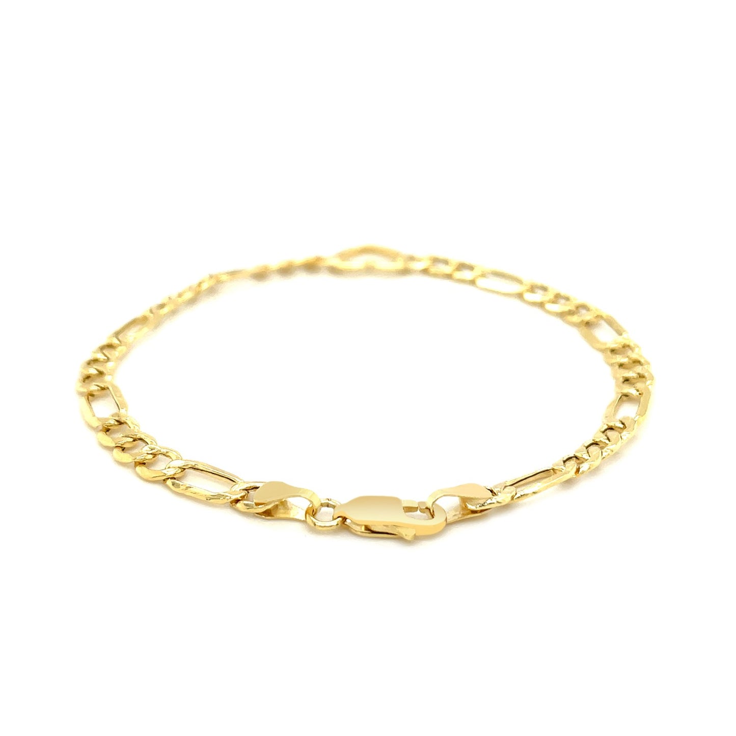 14k Yellow Gold 7 inch Figaro Chain Bracelet with Heart 