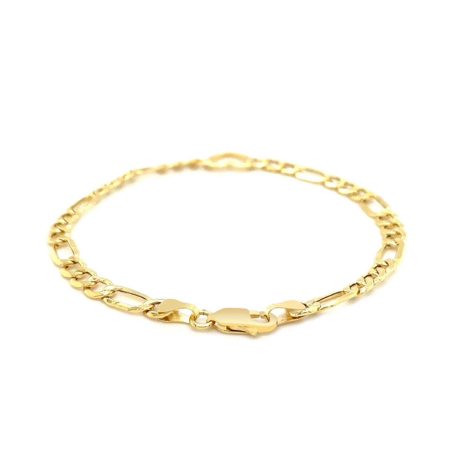 14k Yellow Gold 7 inch Figaro Chain Bracelet with Heart 