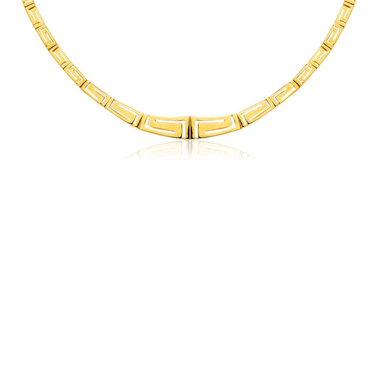 14K Yellow Gold Necklace with Graduated Greek Meander Motif Links 