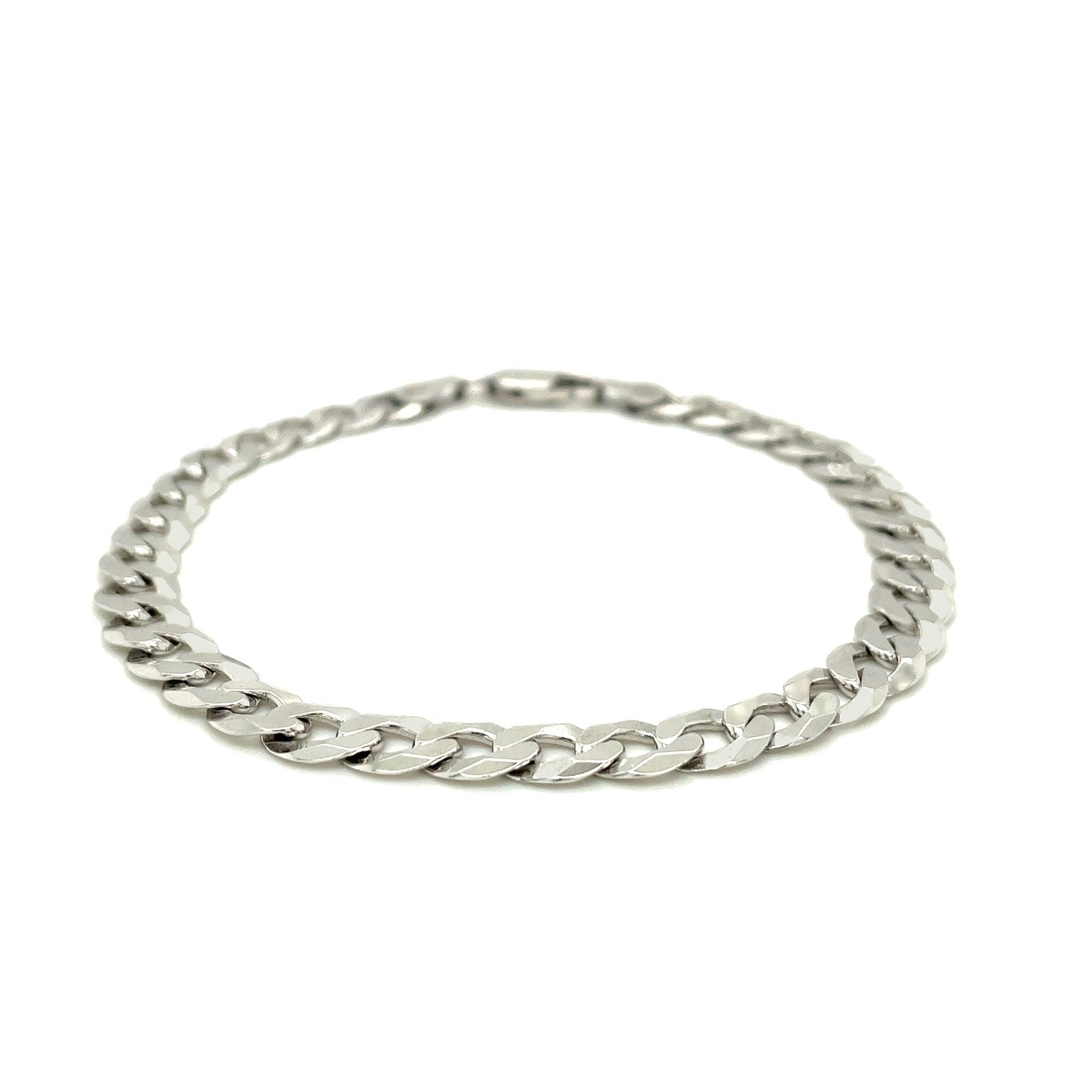 Rhodium Plated 7.2mm Sterling Silver Curb Style Bracelet 