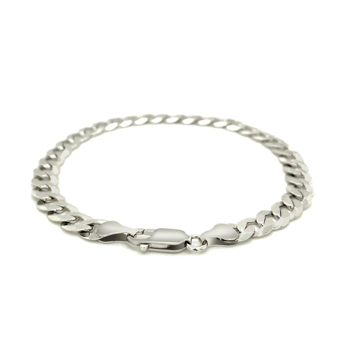 Rhodium Plated 7.2mm Sterling Silver Curb Style Bracelet 