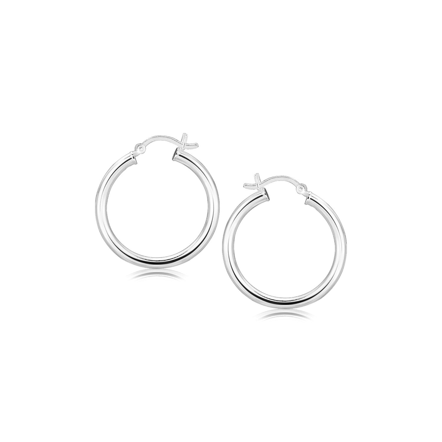 Sterling Silver Rhodium Plated Polished Look Hoop Earrings (25mm) 