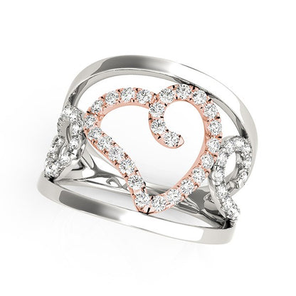 Heart Motif Filigree Style Diamond Ring in 14k White And Rose Gold (1/4 cttw) 