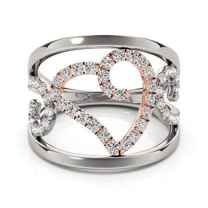 Heart Motif Filigree Style Diamond Ring in 14k White And Rose Gold (1/4 cttw) 