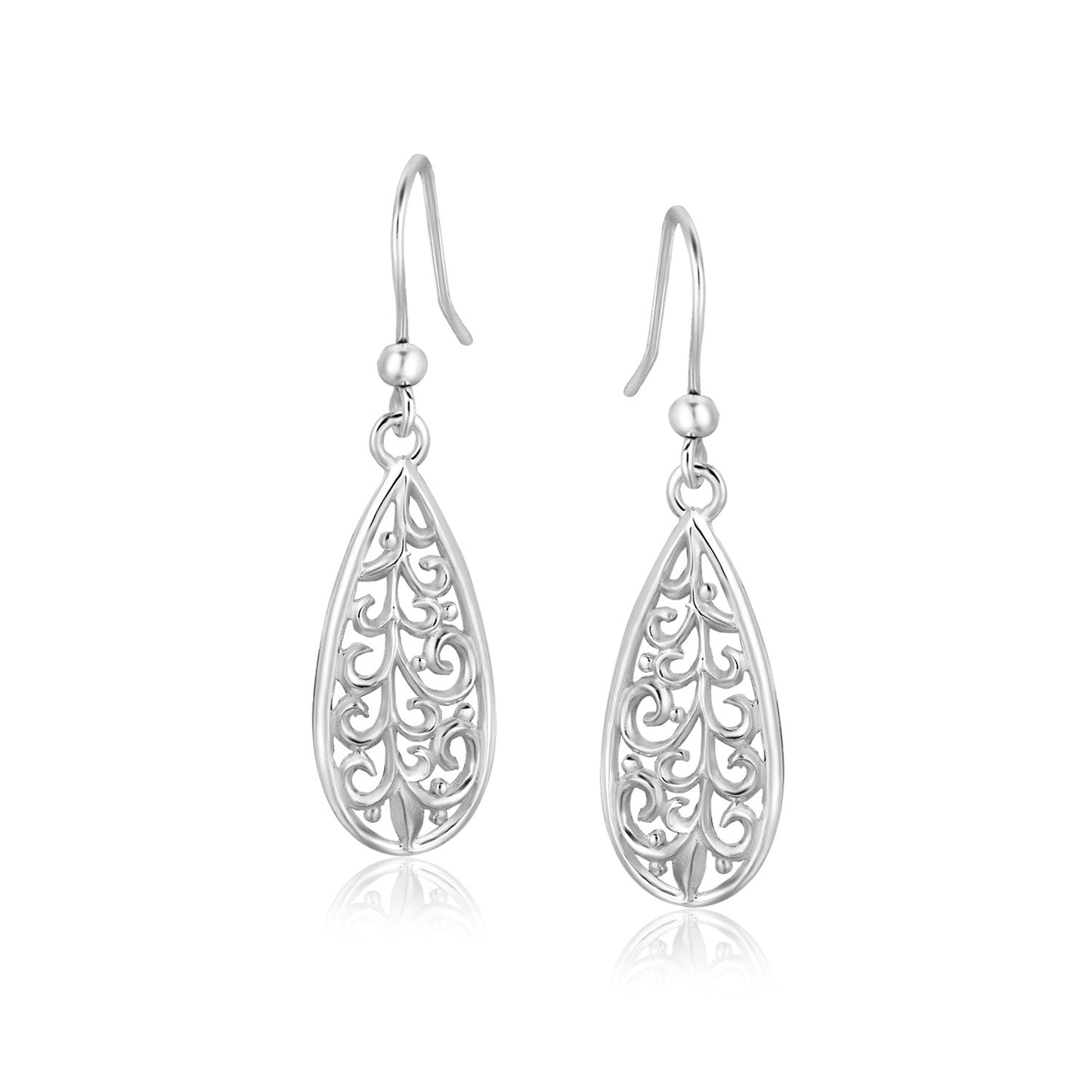 Sterling Silver Teardrop Filigree Style Drop Earrings 