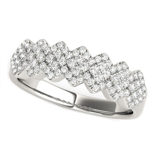 Diamond Studded Wide Multi-Diagonal Pattern Ring in 14k White Gold (5/8 cttw) 