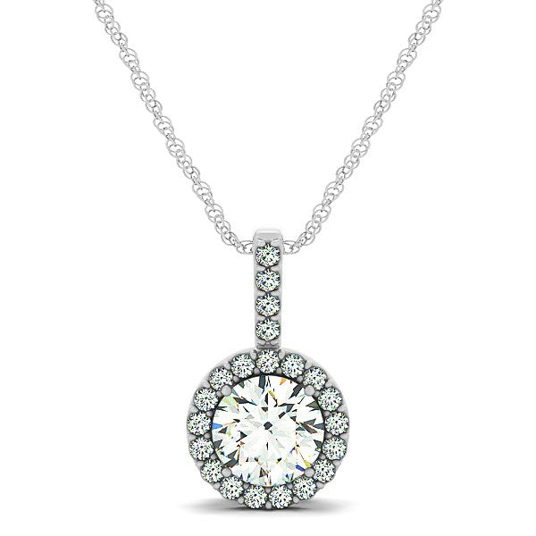 14k White Gold Diamond Halo Round Style Pendant (5/8 cttw) 