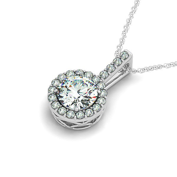 14k White Gold Diamond Halo Round Style Pendant (5/8 cttw) 