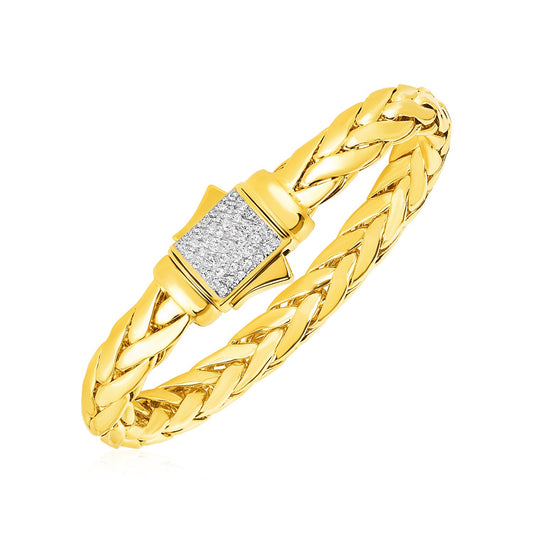 Woven Rope Bracelet with Diamond Accented Clasp in 14k Yellow Gold 