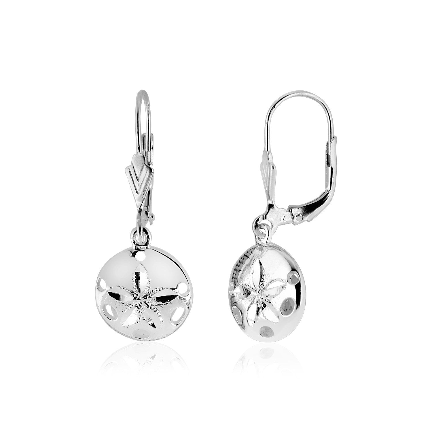 Sterling Silver Polished Sand Dollar Dangle Earrings 