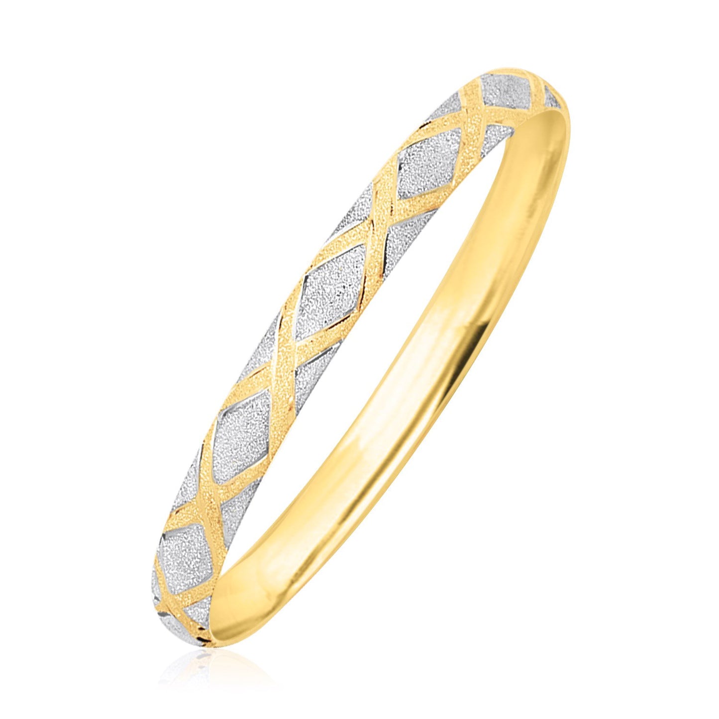 10k Two-Tone Gold Geometric Diamond Motif Bangle 