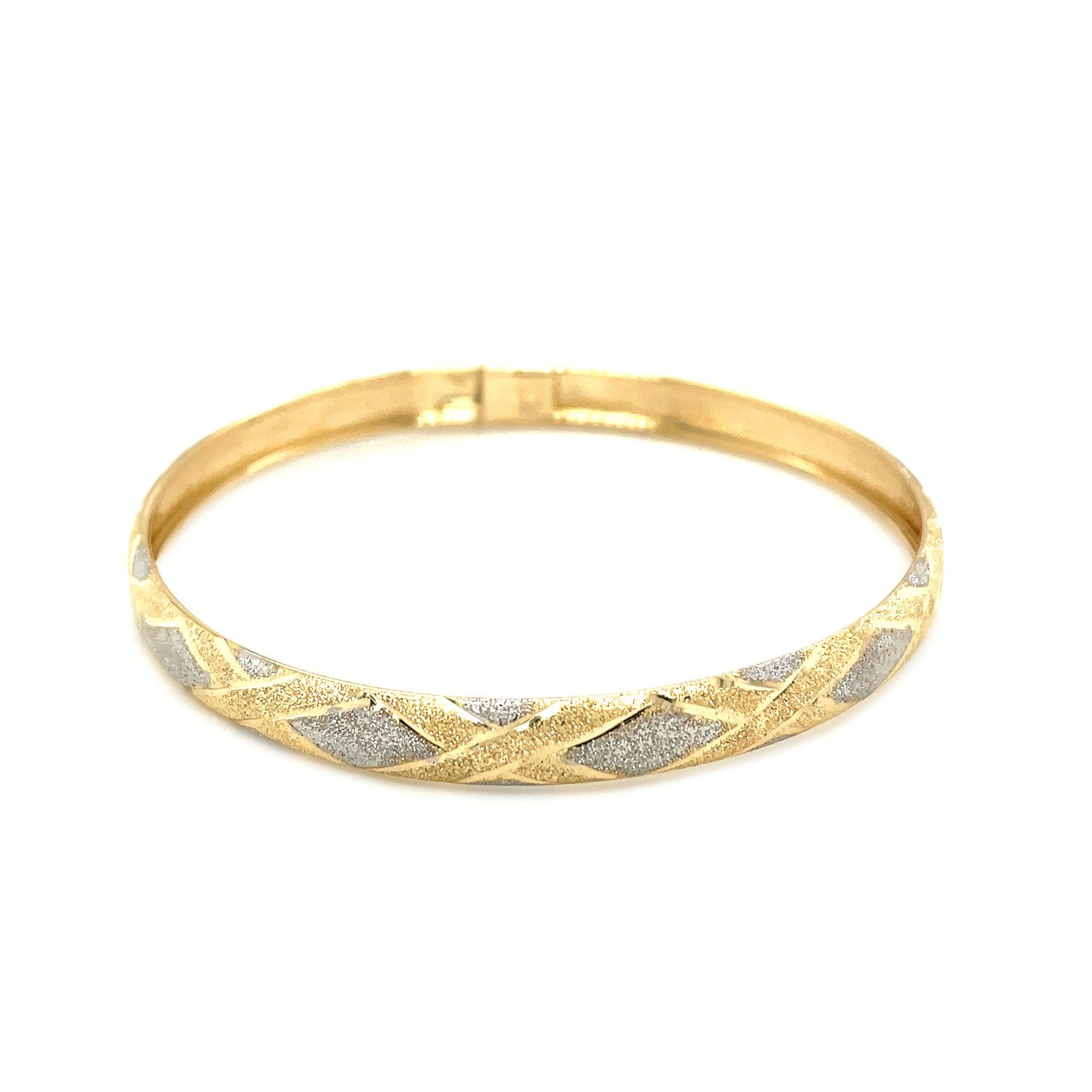 10k Two-Tone Gold Geometric Diamond Motif Bangle 