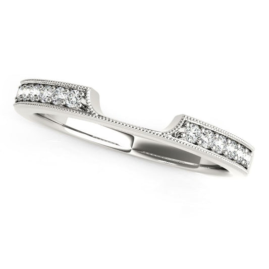 14k White Gold Curved Section Antique Style Diamond Wedding Band (1/8 cttw) 