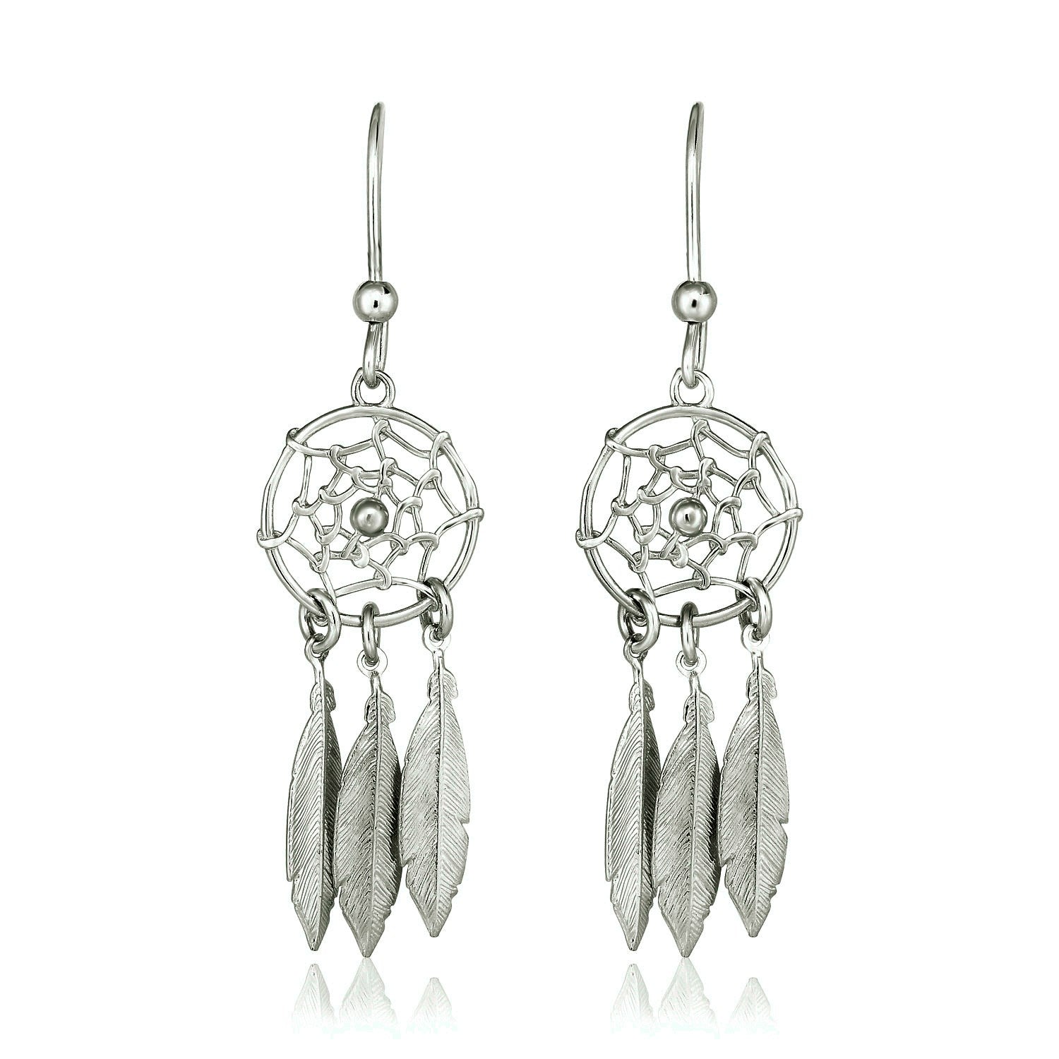 Sterling Silver Dream Catcher Dangle Earrings 