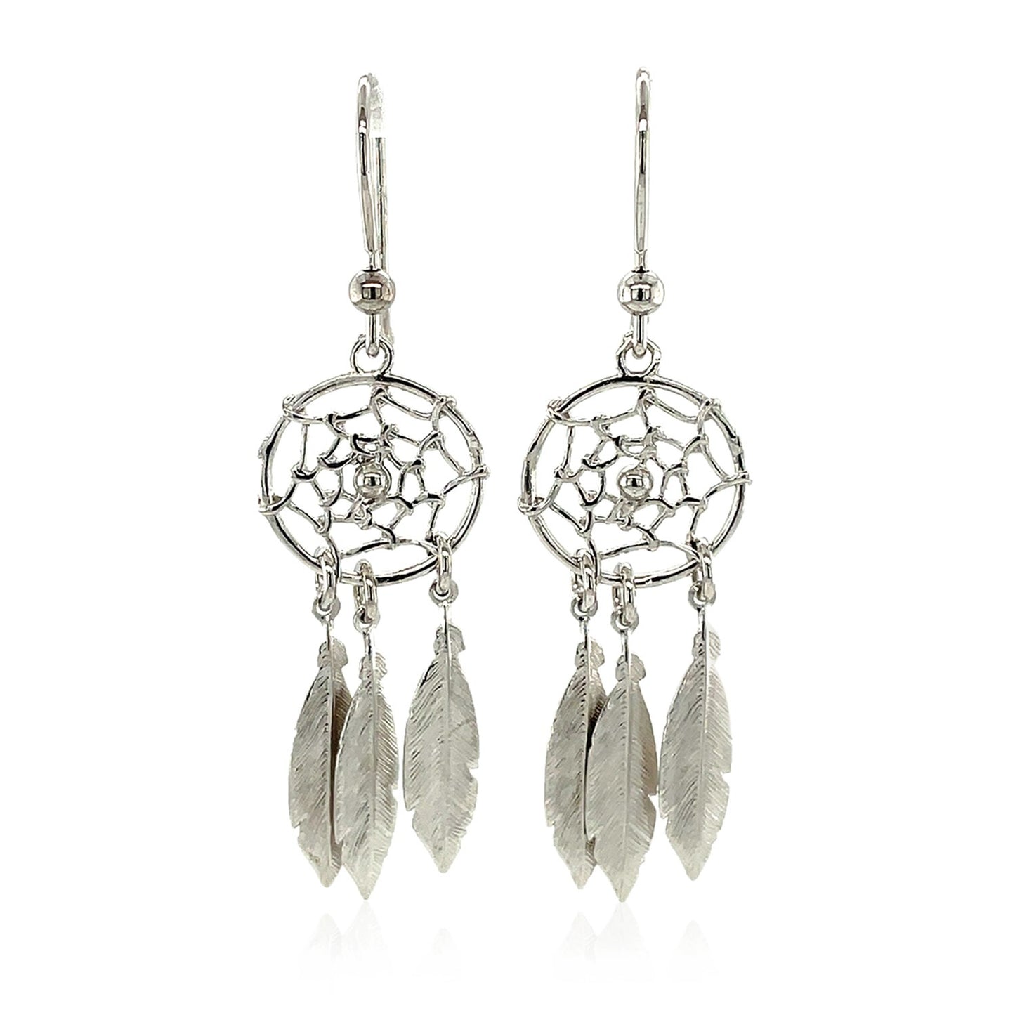 Sterling Silver Dream Catcher Dangle Earrings 