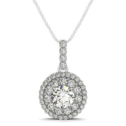 14k White Gold Diamond Halo Round Shape Pendant (1 1/4 cttw) 