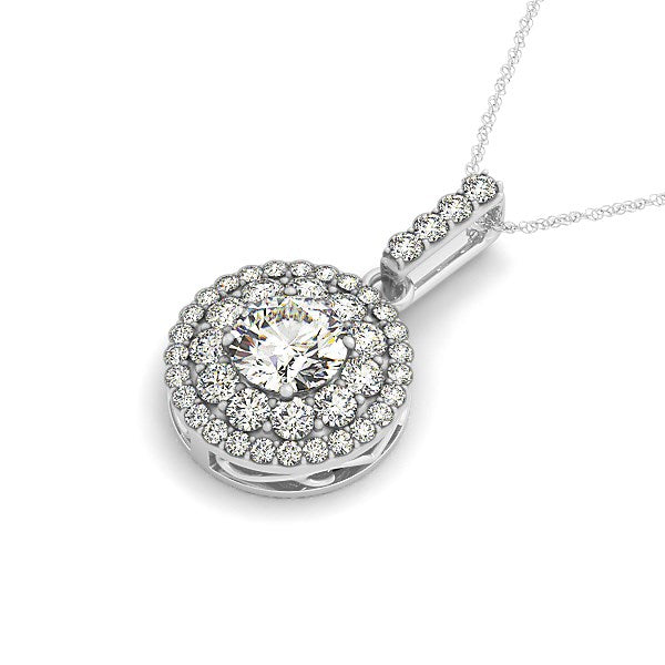 14k White Gold Diamond Halo Round Shape Pendant (1 1/4 cttw) 