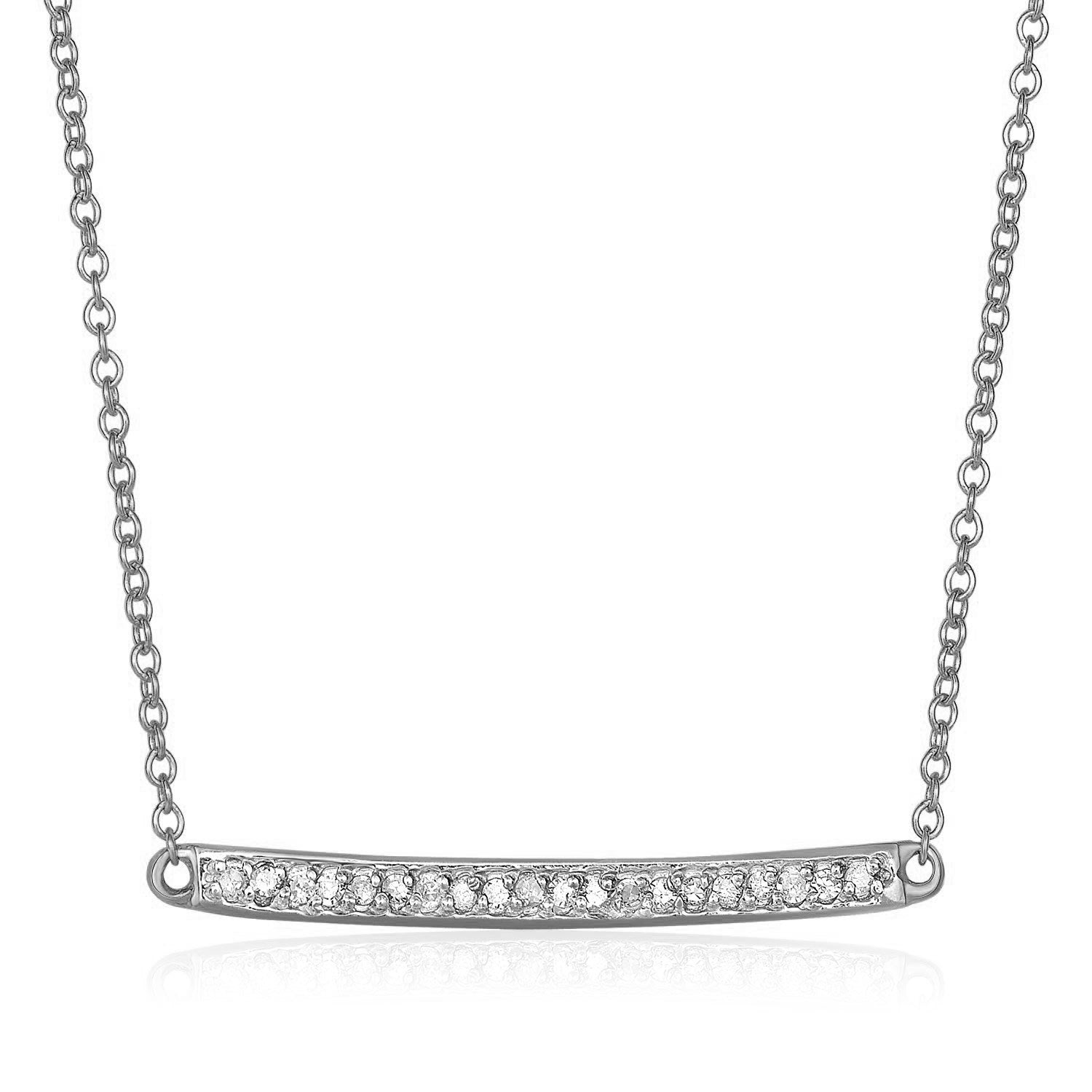 14k White Gold Necklace with Gold and Diamond Bar (1/10 cttw) 