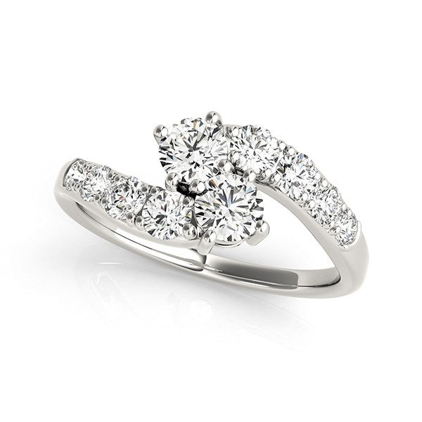 14k White Gold Two Stone Overlap Design Diamond Ring (1 cttw) 