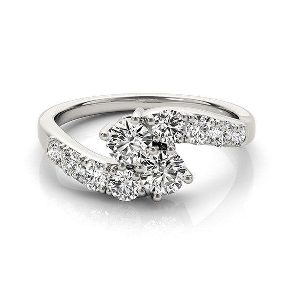 14k White Gold Two Stone Overlap Design Diamond Ring (1 cttw) 