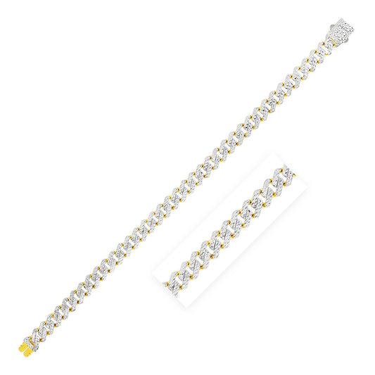 14k Yellow Gold White Pave High Polish Modern Lite Edge Bracelet (8.0mm) 