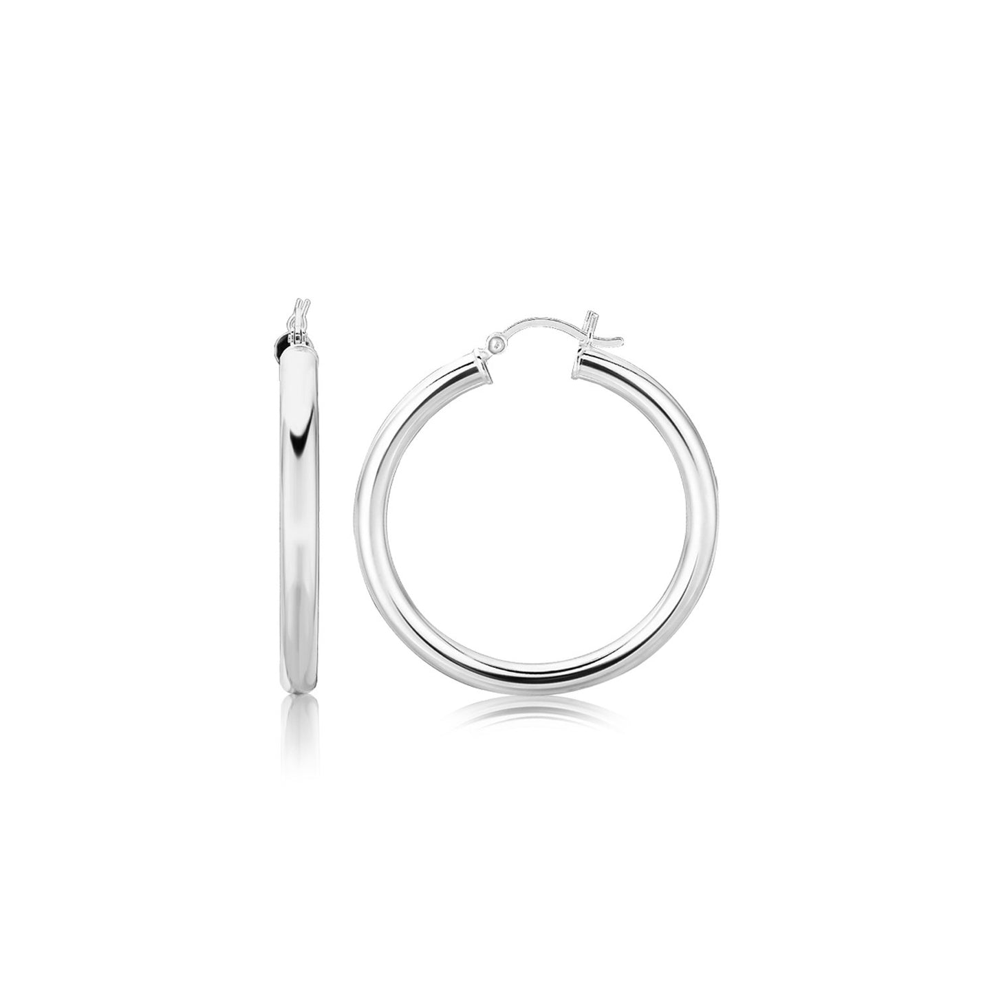 Sterling Silver Thick Rhodium Plated Polished Hoop Style Earrings (35mm) 