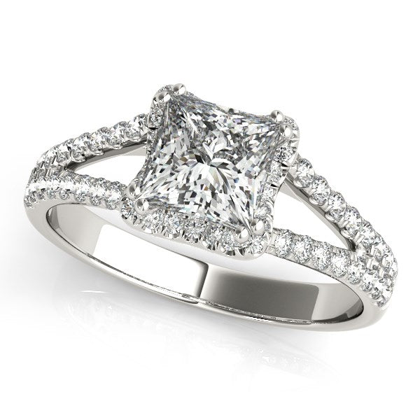 14k White Gold Princes Cut Halo Split Shank Diamond Engagement Ring (2 cttw) 