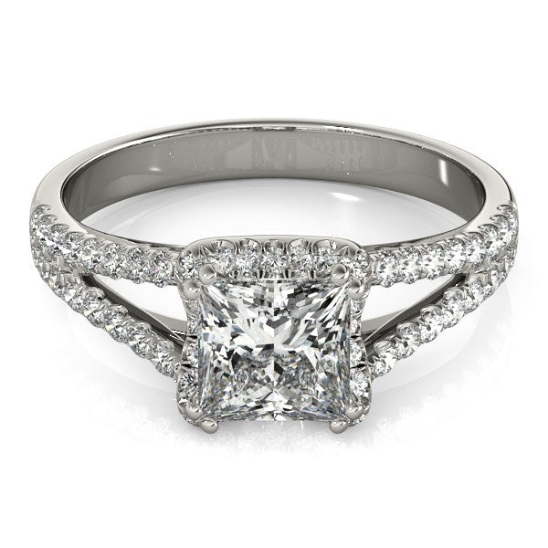 14k White Gold Princes Cut Halo Split Shank Diamond Engagement Ring (2 cttw) 