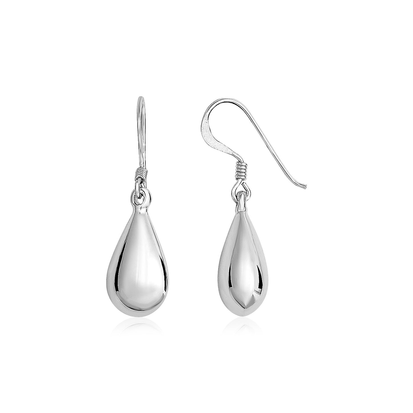 Sterling Silver Polished Puffed Teardrop Dangle Earrings 