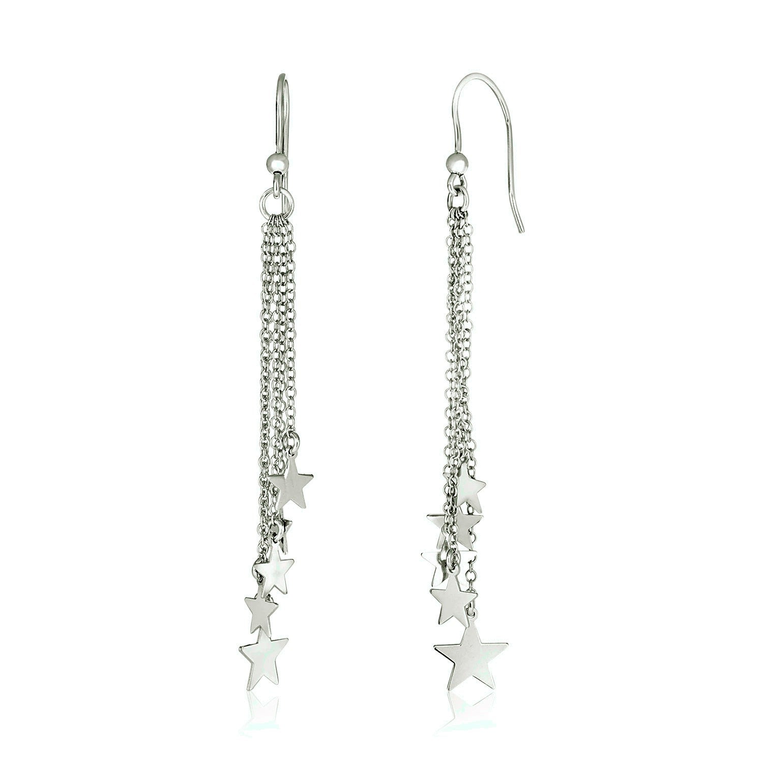 Sterling Silver Tassel Earrings with Polished Stars 