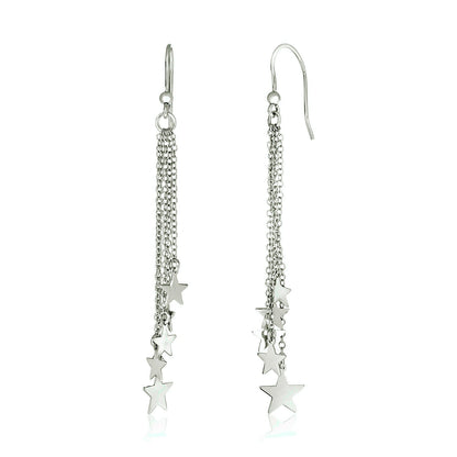 Sterling Silver Tassel Earrings with Polished Stars 