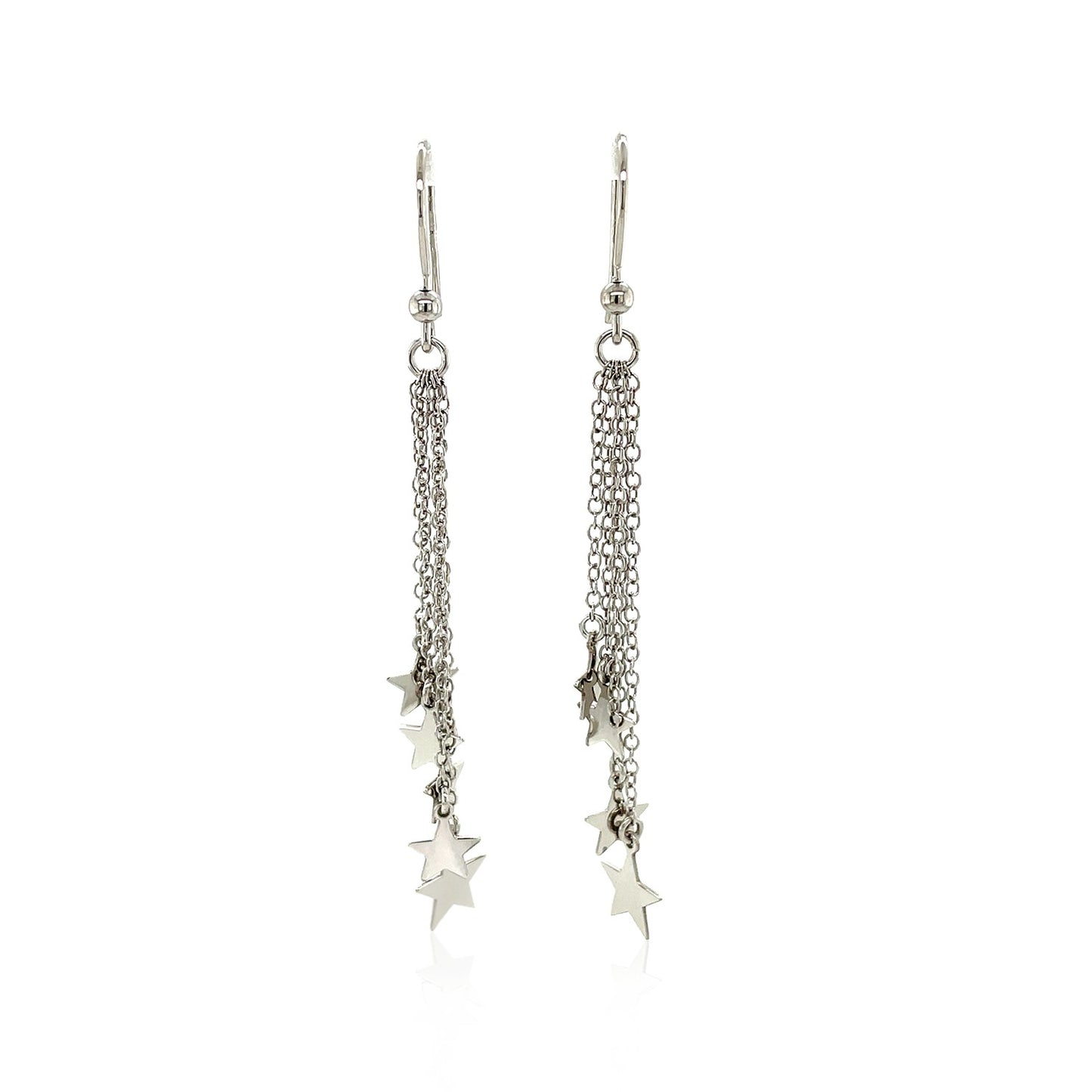 Sterling Silver Tassel Earrings with Polished Stars 