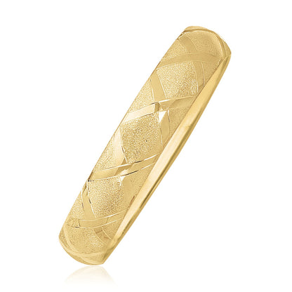 10k Yellow Gold Dual-Textured Diamond Pattern Bangle 