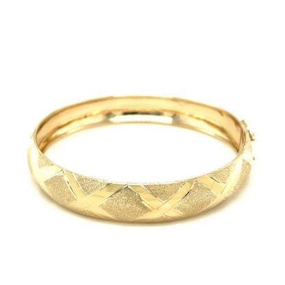 10k Yellow Gold Dual-Textured Diamond Pattern Bangle 