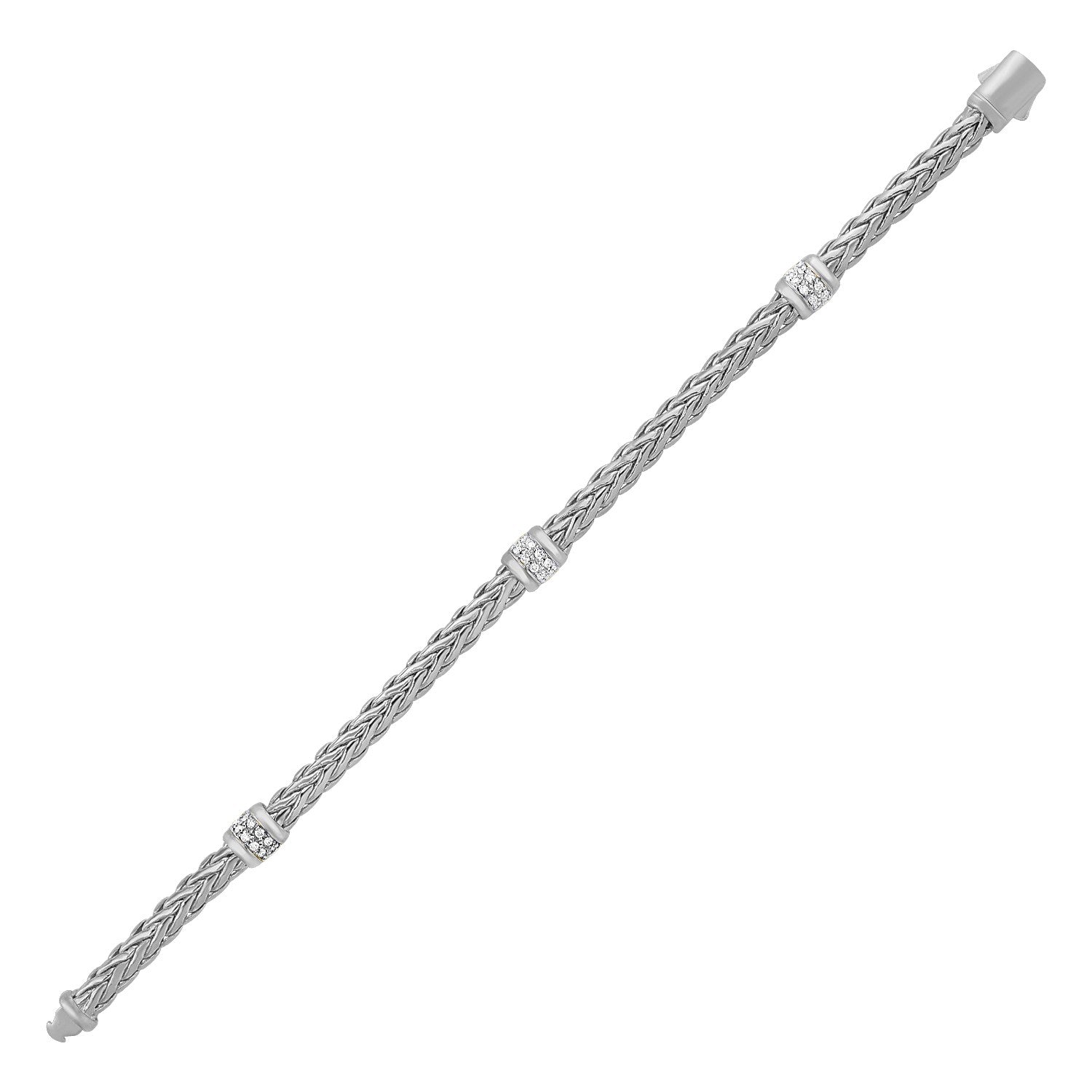 Polished Woven Rope Bracelet with Diamond Accents in 14k White Gold 