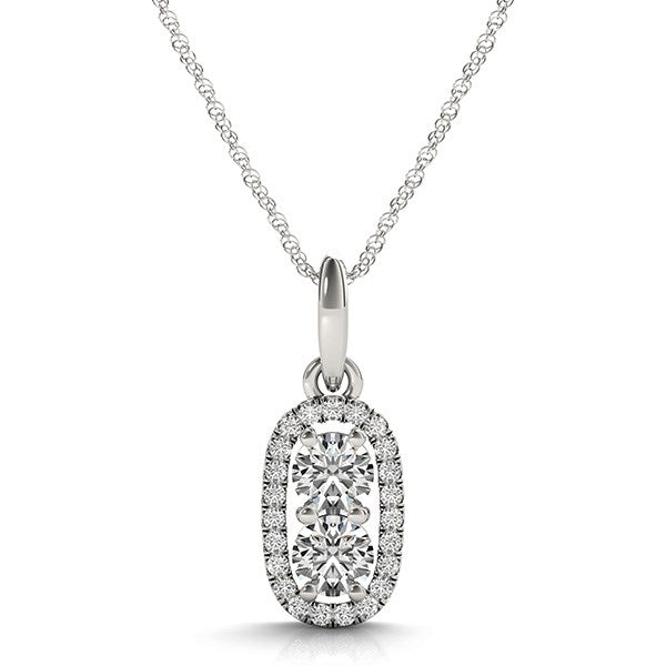 Outer Oval Shaped Two Stone Diamond Pendant in 14k White Gold (5/8 cttw) 