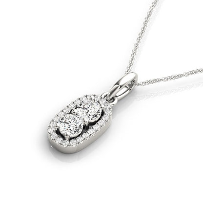 Outer Oval Shaped Two Stone Diamond Pendant in 14k White Gold (5/8 cttw) 