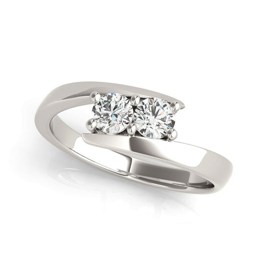 14k White Gold Round Two Stone Common Prong Diamond Ring (1/2 cttw) 