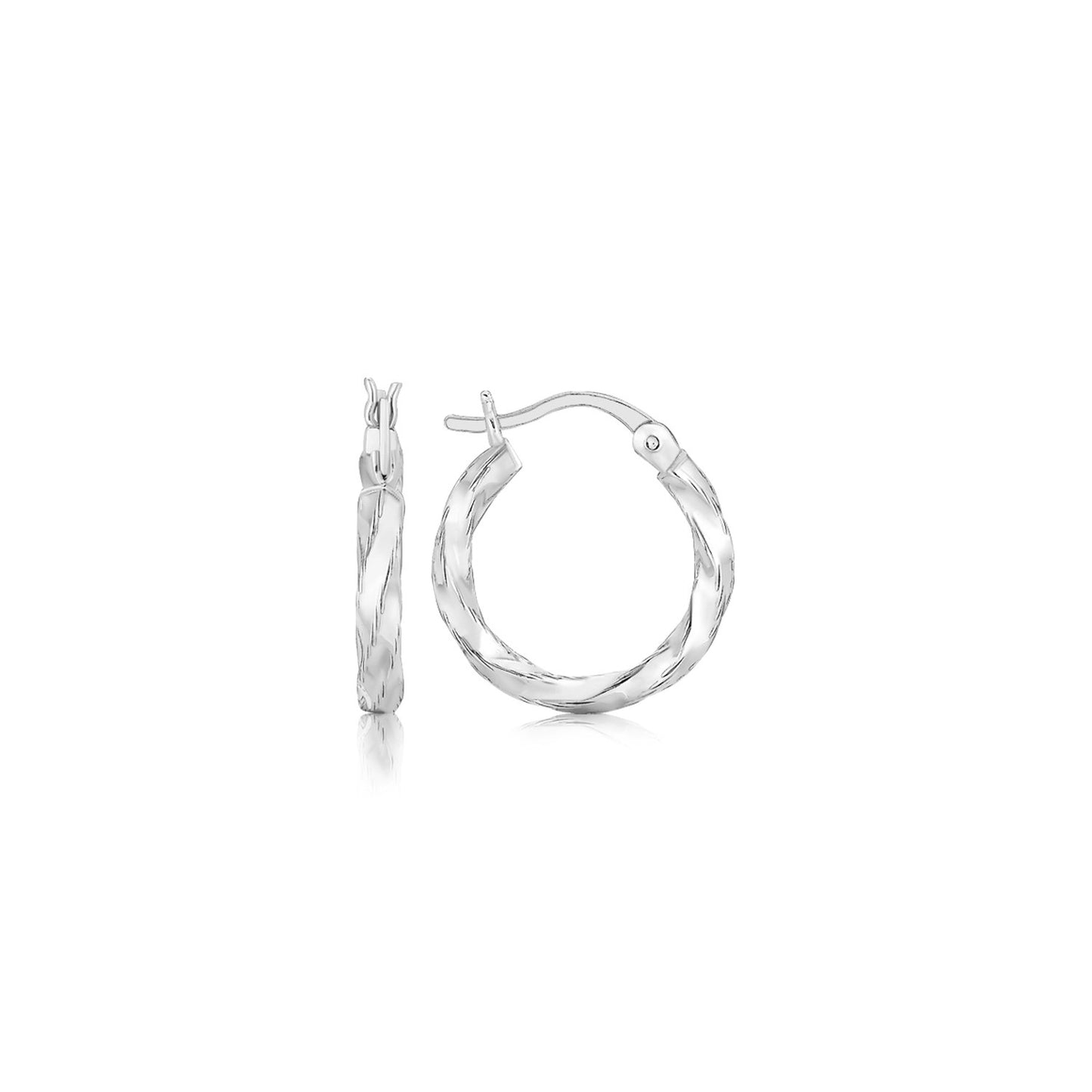 Sterling Silver Polished Twist Design Hoop Earrings 