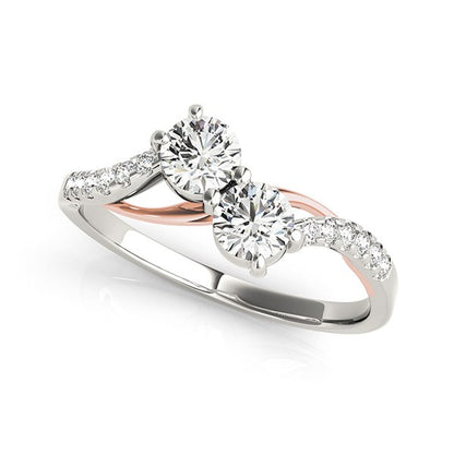 Two Stone Diamond Ring with Curved Band in 14k White And Rose Gold (5/8 cttw) 