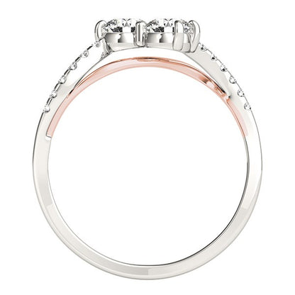 Two Stone Diamond Ring with Curved Band in 14k White And Rose Gold (5/8 cttw) 