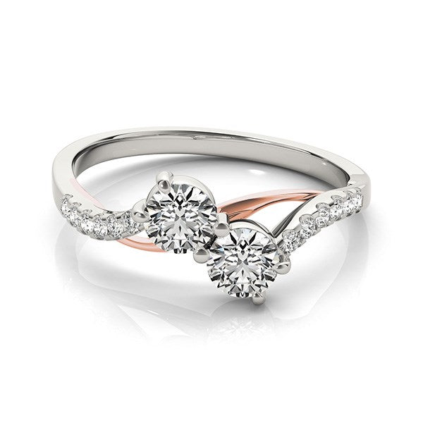 Two Stone Diamond Ring with Curved Band in 14k White And Rose Gold (5/8 cttw) 