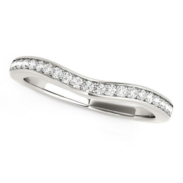 14k White Gold Curved Diamond Wedding Band Ring (1/6 cttw) 