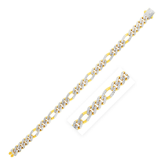 14k Yellow Gold White Pave High Polish Modern Lite Figaro Bracelet (8.0mm) 