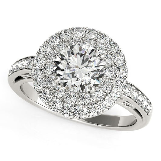 14k White Gold Diamond with Two-Row Pave Border Engagement Ring (2 cttw) 